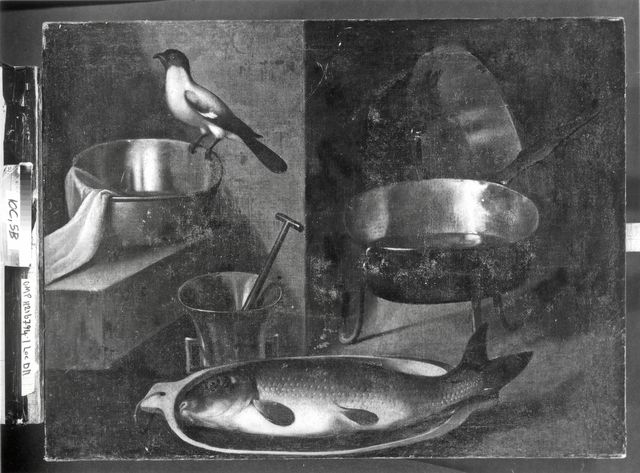 Sotheby's — Stoskopff Sebastien (cerchia) - sec. XVII - Natura morta con pesce, pentole e uccello — insieme